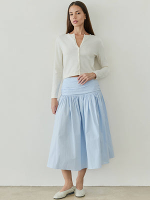 The Mariana Skirt | Full Volume Skirt with Wrap Waist Detail-Blue Hand Home