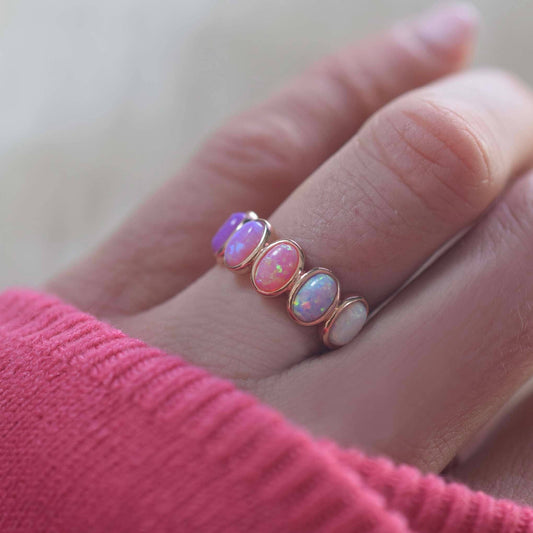 Rose Gold Opal Ombre Candy Band Ring-Blue Hand Home