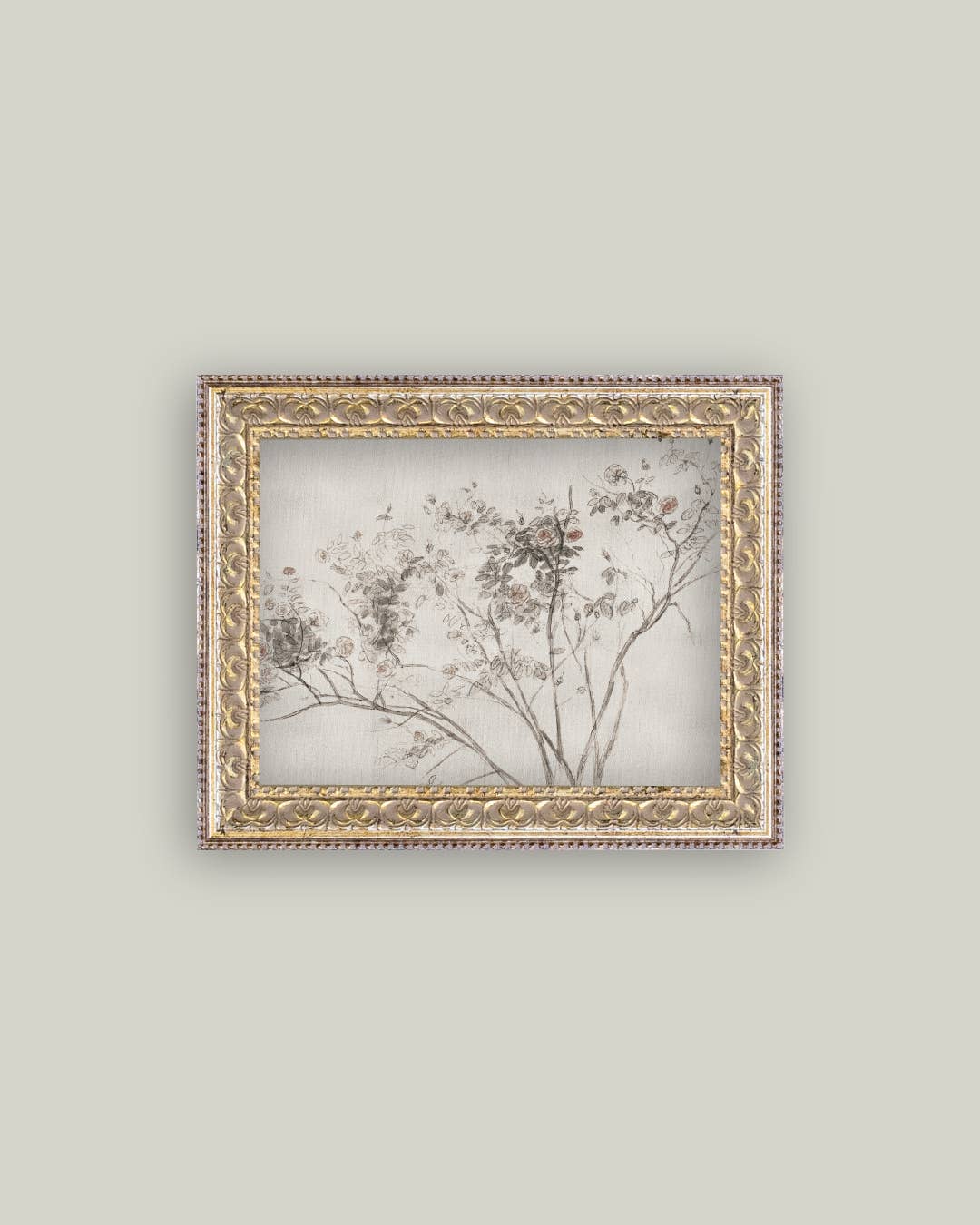 Rose Bush Framed Antique Art-Blue Hand Home