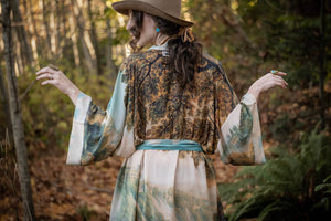 Awakening Long Duster Bamboo Kimono Robe-Blue Hand Home