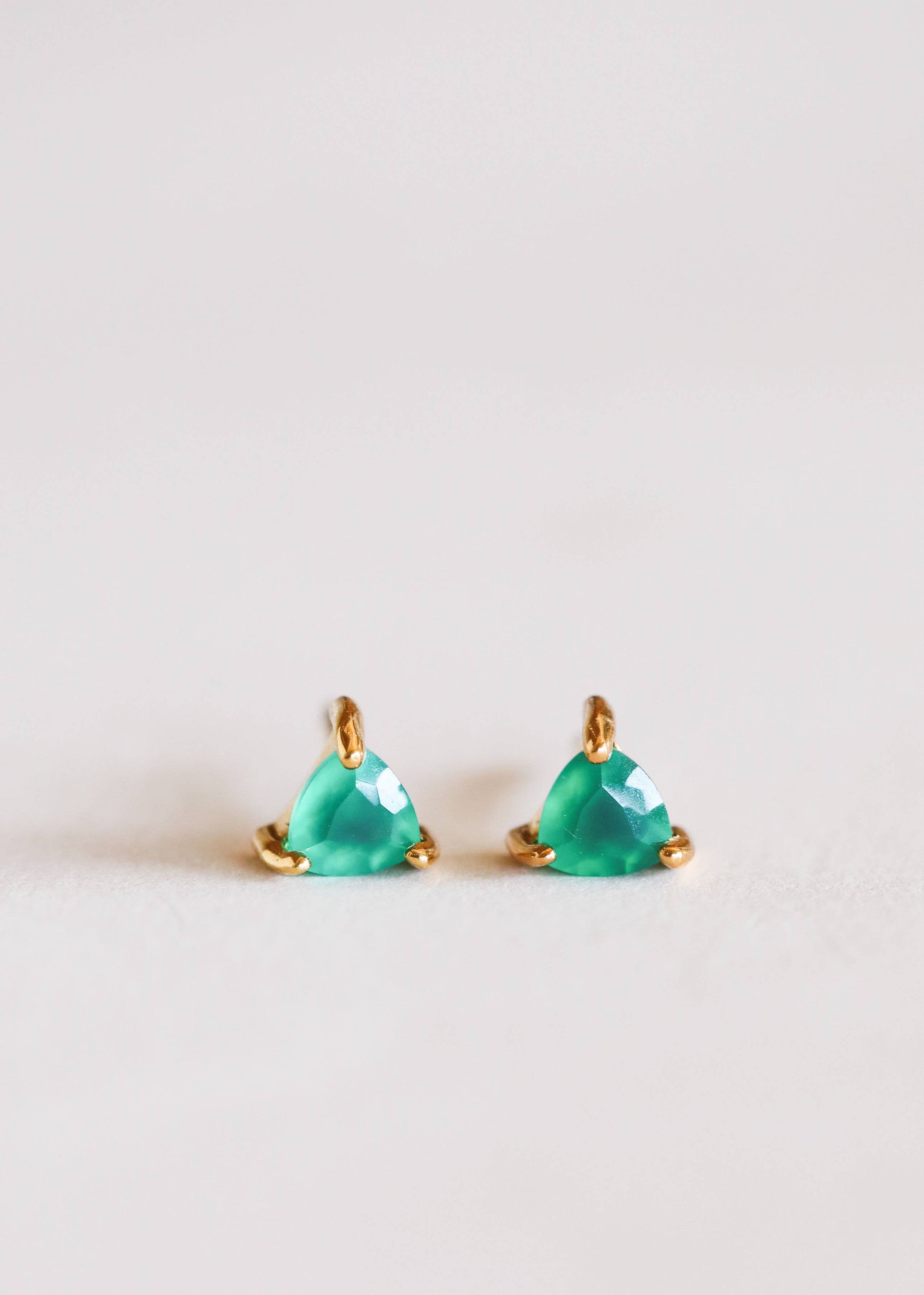 Mini Energy Gem - Green Onyx - Gold Earrings-Blue Hand Home