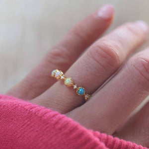 Opal Crowned Crossing Band Ring-Blue Hand Home