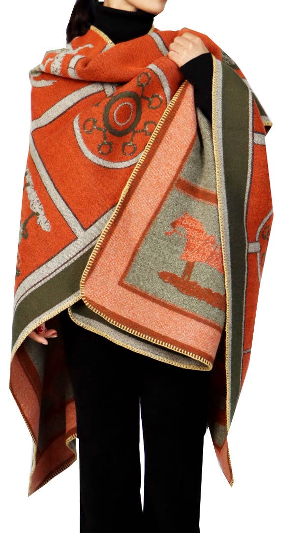 Equestrian Orange Reversible Hands Free Blanket Loop Wrap-Blue Hand Home