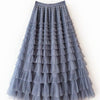 Solid Color High-Waisted Tulle Puffy Midi Skirt-Blue Hand Home