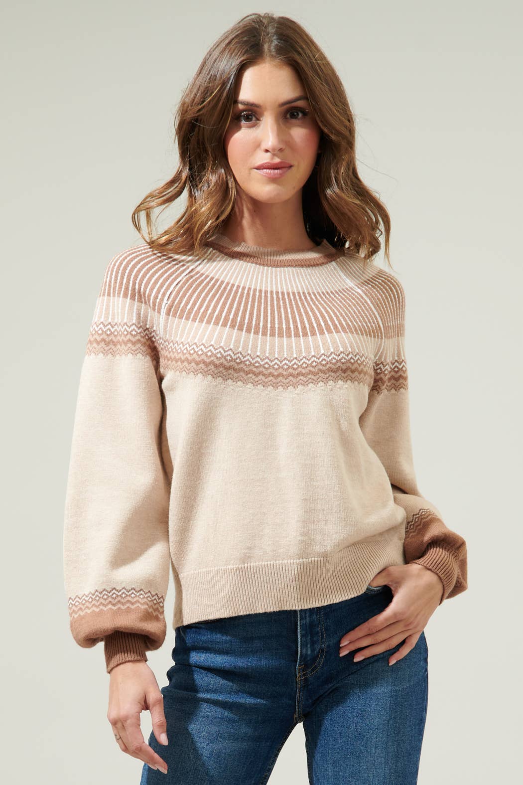 Lacey Way Round Neck Fair-Isle Sweater-Blue Hand Home