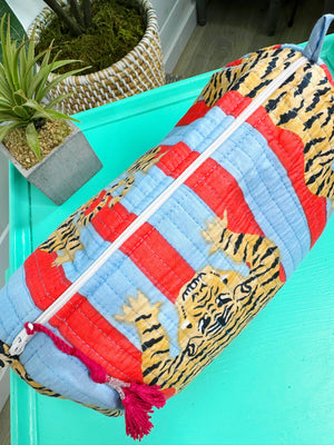 Cosmetics Bag | Quilted Makeup Bags | Toiletry Bag | Tiger-Blue Hand Home