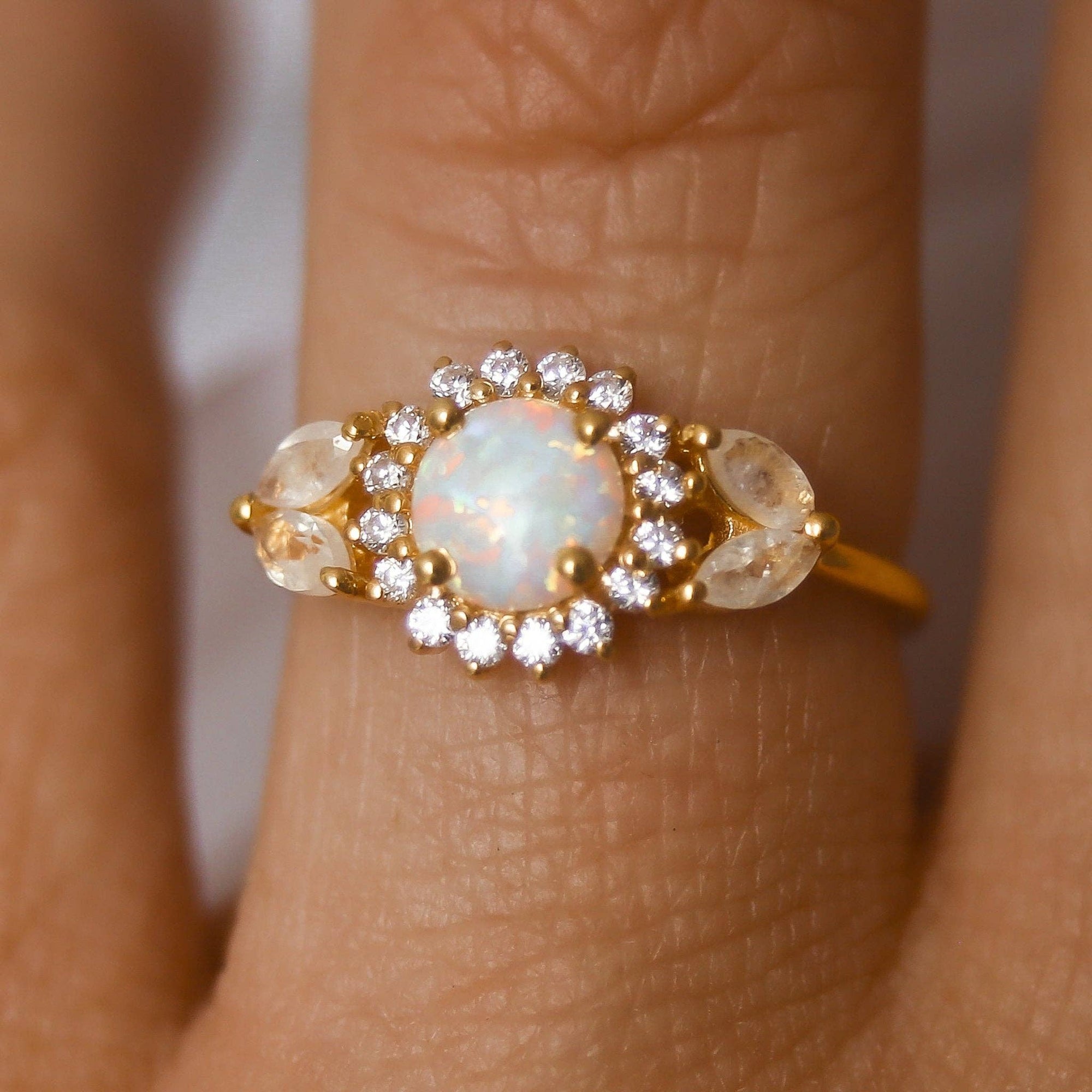 Opal & Diamond Sunflower Queen Ring-Blue Hand Home