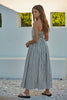 L6998 | Striped Tube Neck Strapless Flare Maxi Dress-Blue Hand Home