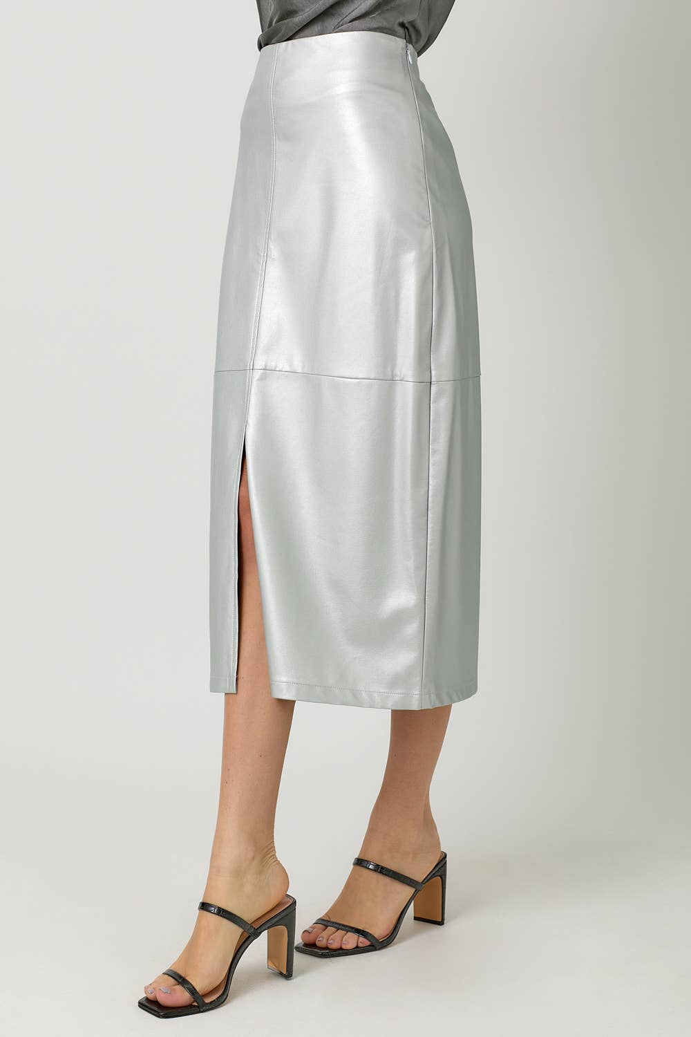 60845 Leather Midi Skirt-Blue Hand Home