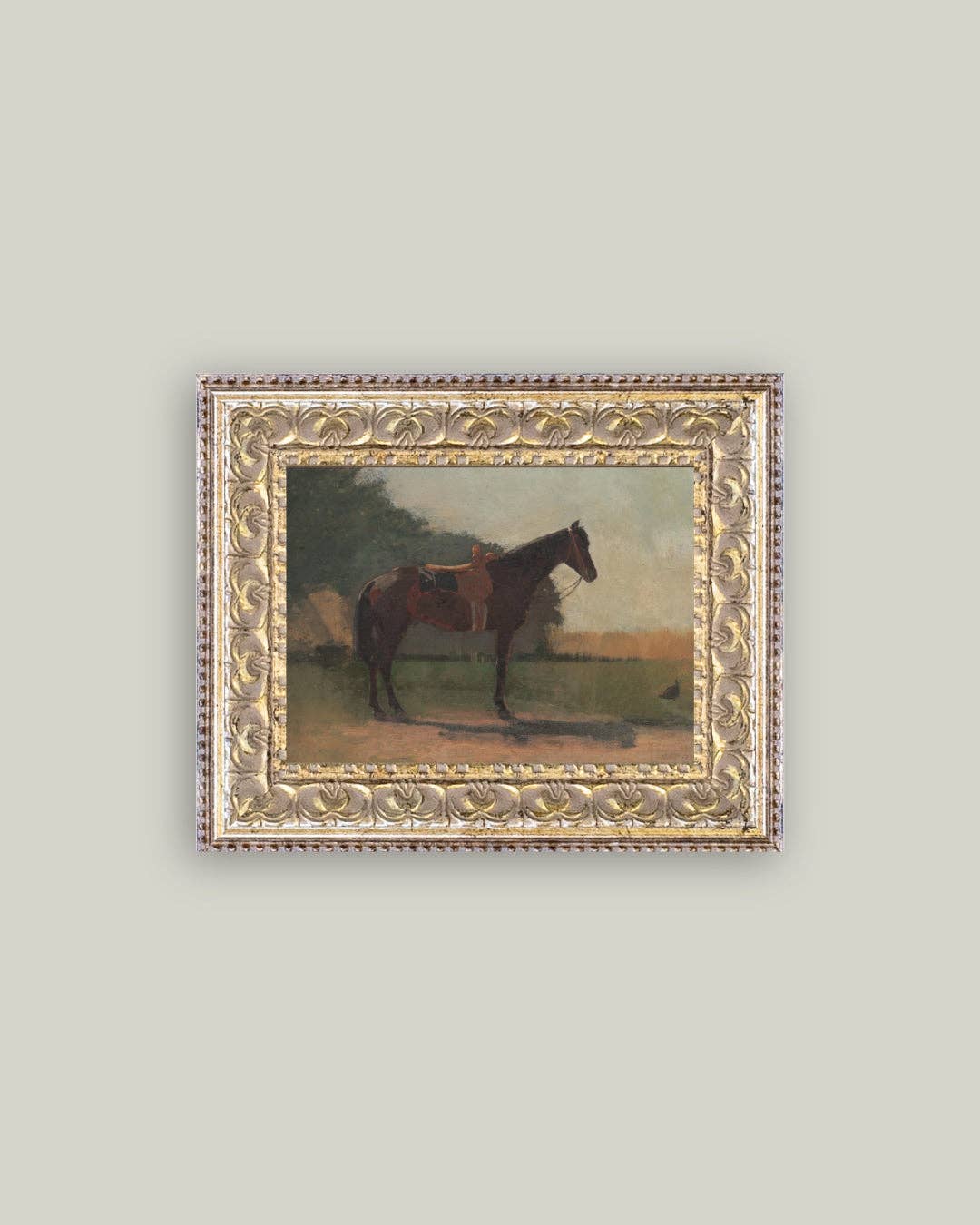 Saddled Horse Framed Antique Art-Blue Hand Home