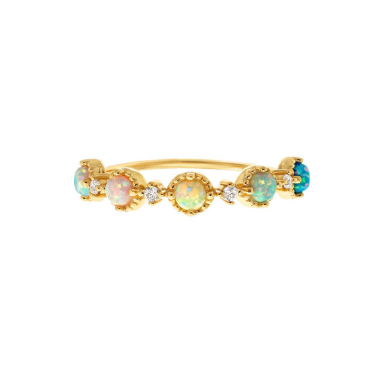 Opal Crowned Crossing Band Ring-Blue Hand Home