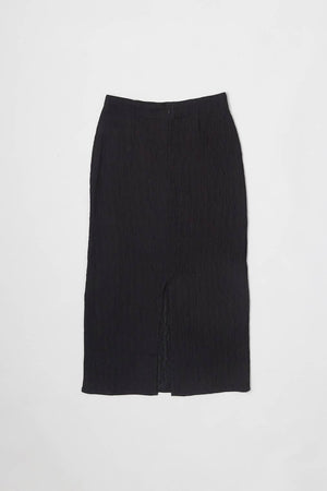 The Miranda Skirt | Textured Midi Skirt with Back Slit-Blue Hand Home