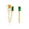 Emerald Stud with Chain Earrings-Blue Hand Home