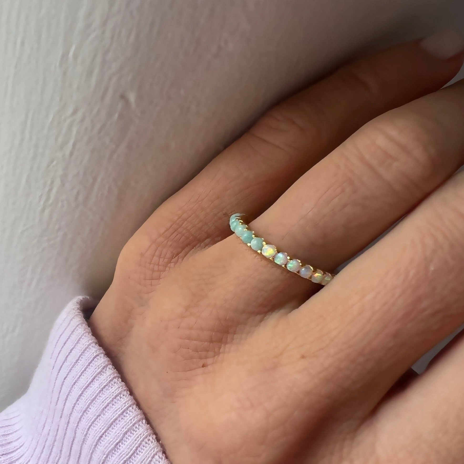 Indecisive Opal & Amazonite Eternity Band Ring-Blue Hand Home