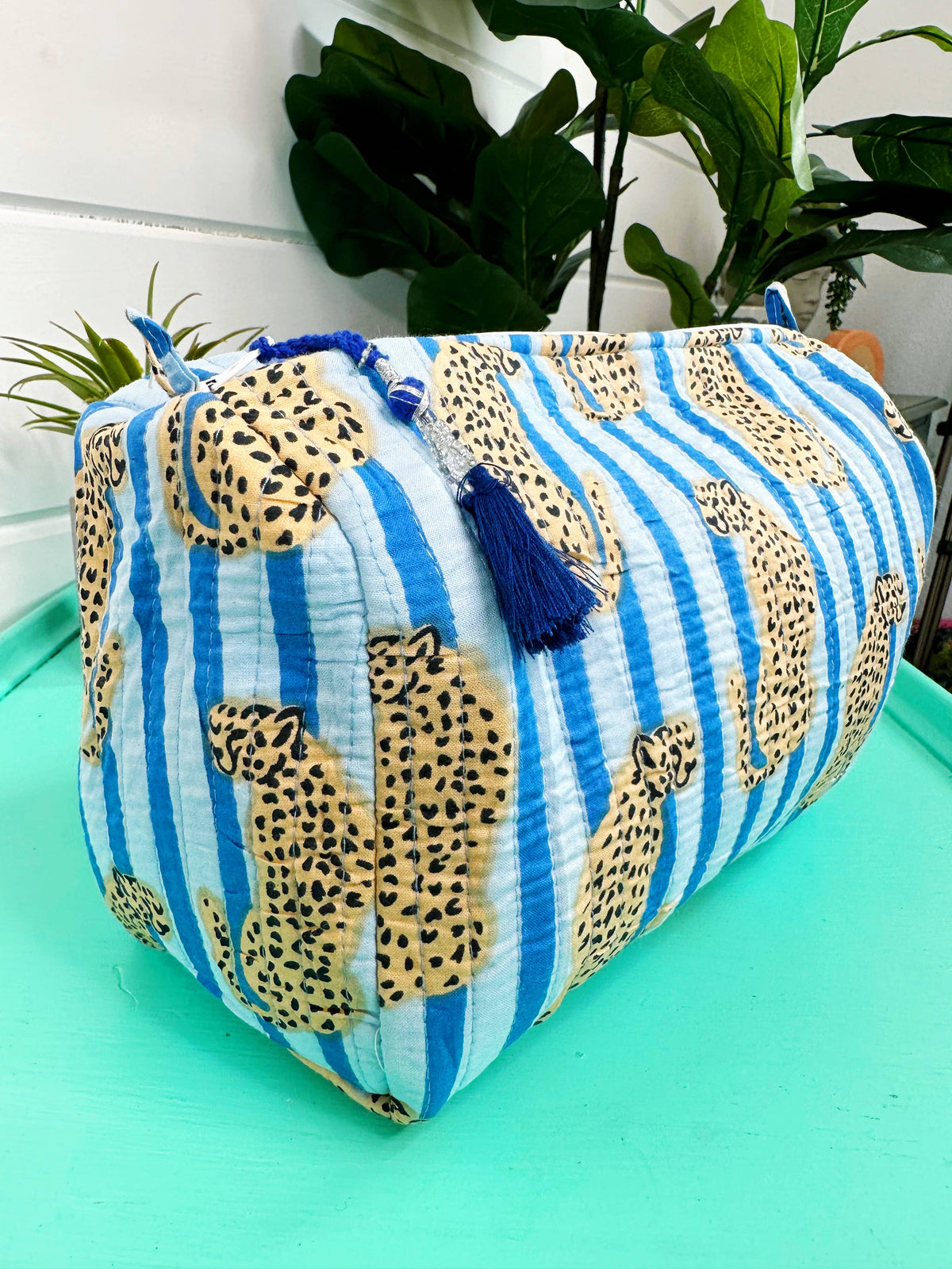 Quilted Makeup Bag | Travel Cosmetic Toiletry Bag | Jaguars-Blue Hand Home