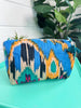 Quilted Makeup Bags | Travel Cosmetic Toiletry Bag | Ikat-Blue Hand Home