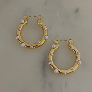 Pearls Gold Plated Earrings - waterproof-Blue Hand Home