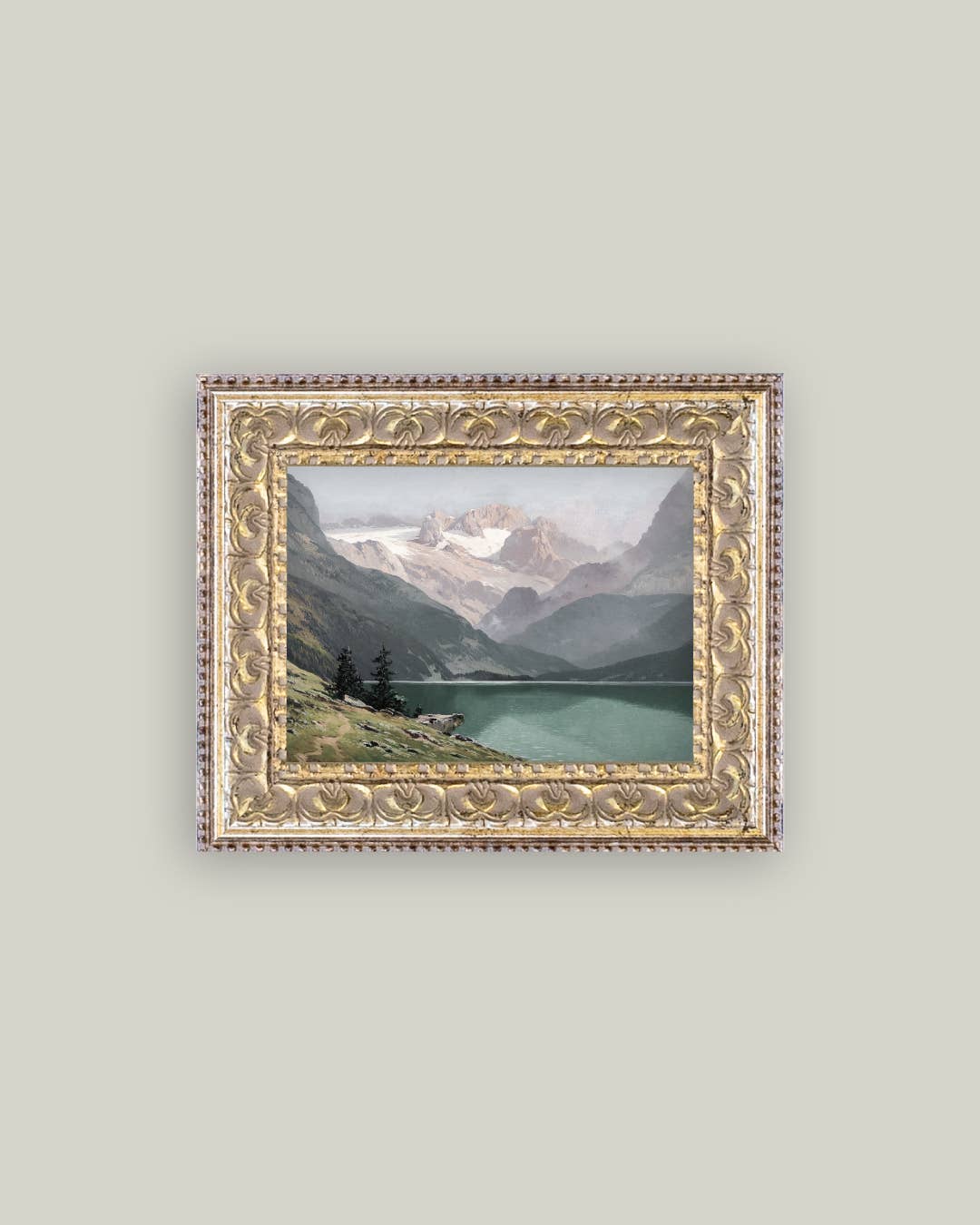 Mountain Lake View Framed Antique Art-Blue Hand Home