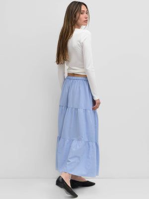 The Emilie Skirt | Tiered Gingham Midi Skirt-Blue Hand Home