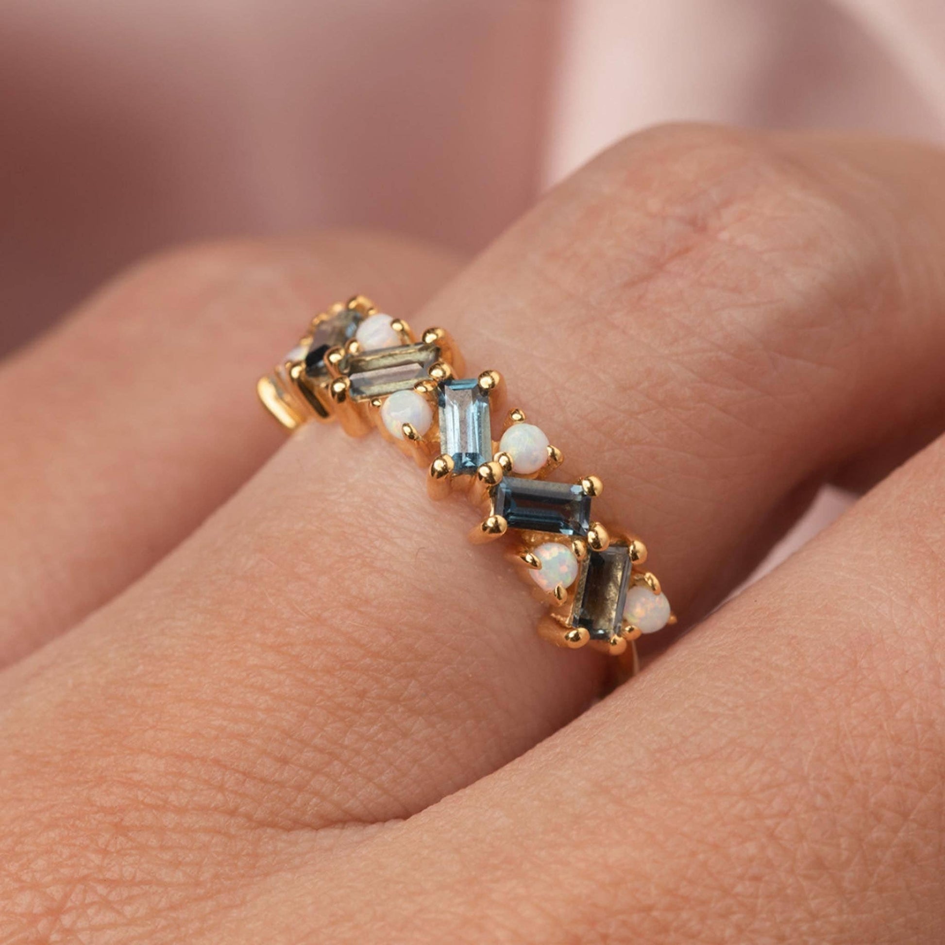 London Blue Topaz & Opal Fire on Ice Ring-Blue Hand Home