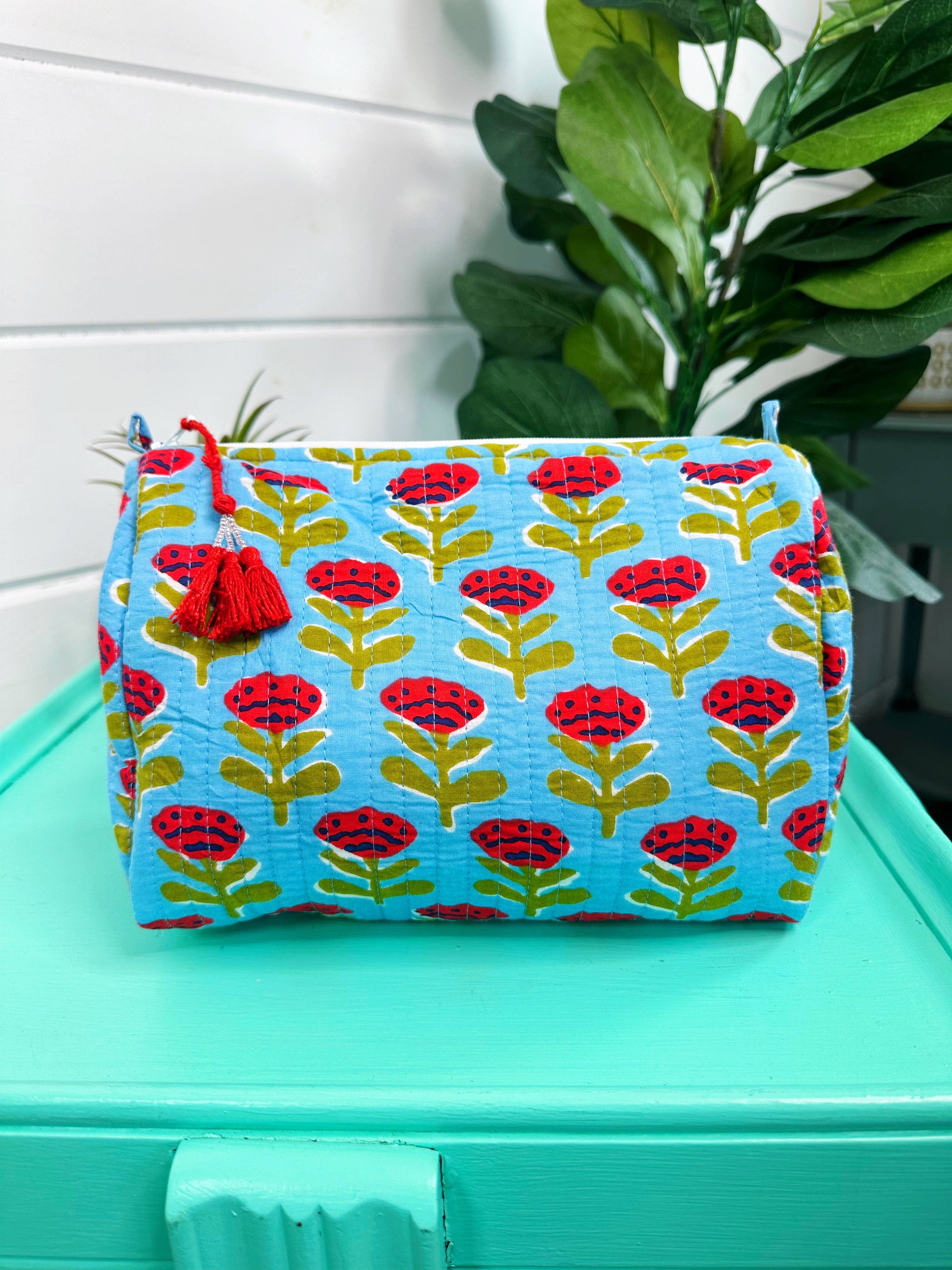 Quilted Makeup Bags | Cosmetic Toiletry Bag | Blue Floral-Blue Hand Home