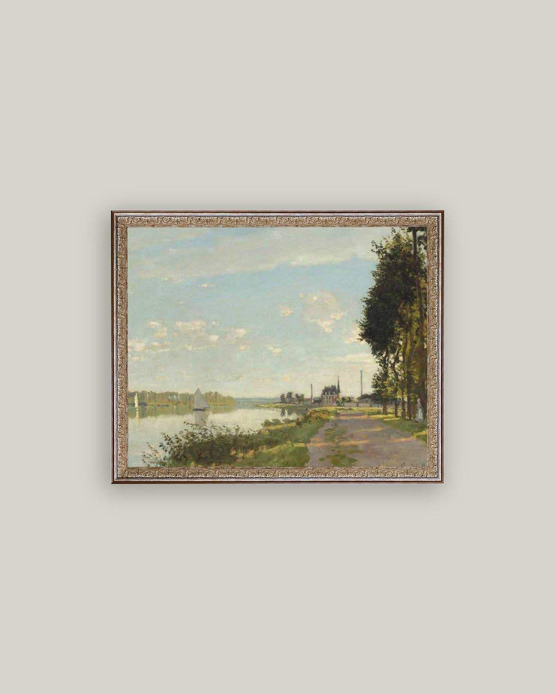 Riverside Walk Framed Antique Art-Blue Hand Home