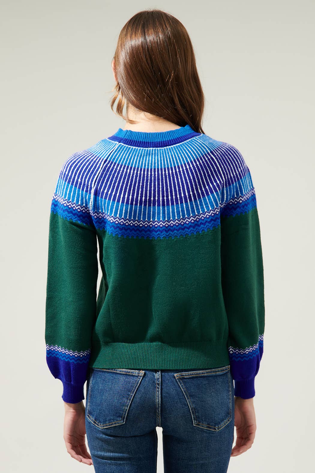 Lacey Way Round Neck Fair-Isle Sweater-Blue Hand Home