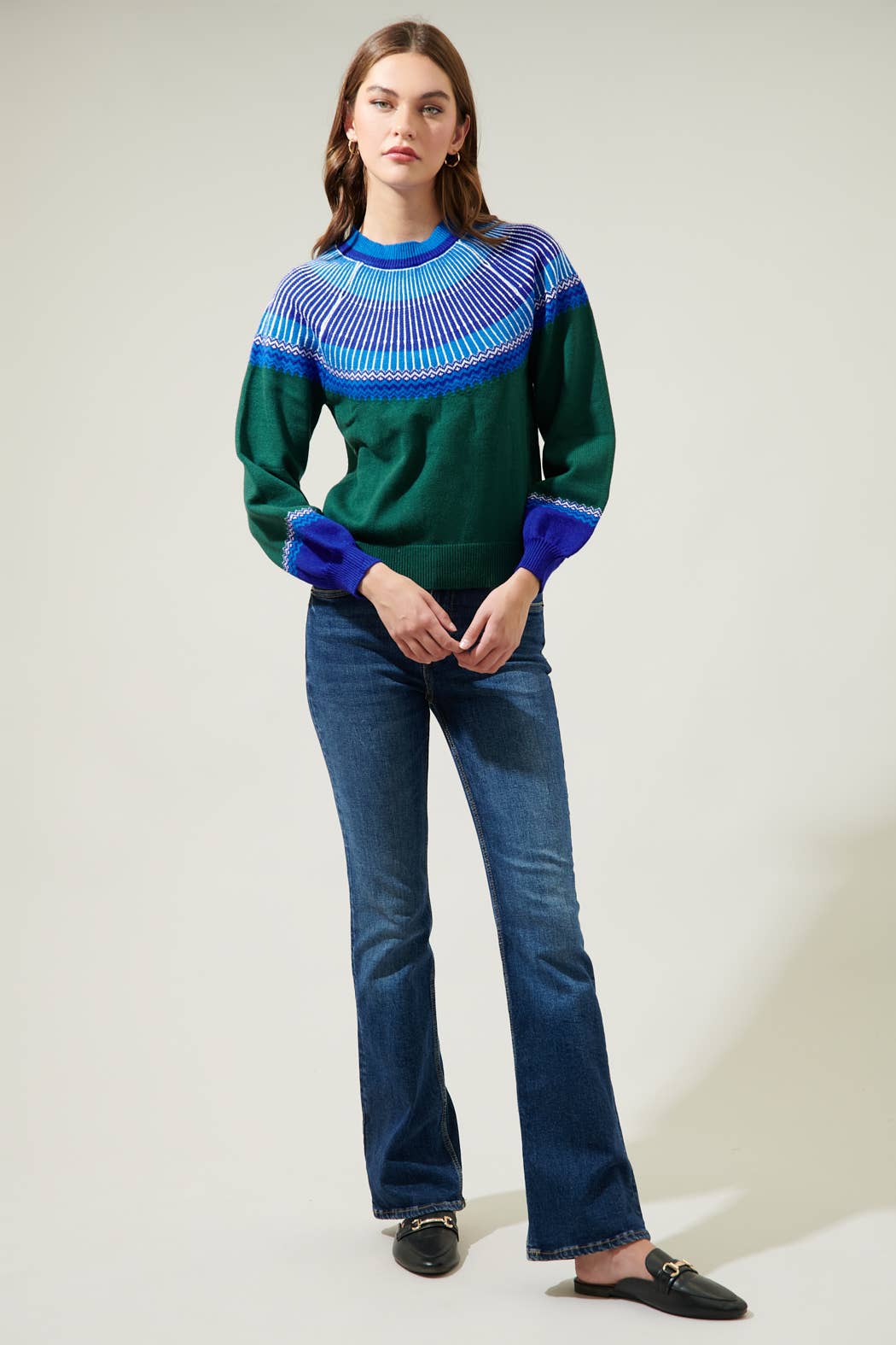 Lacey Way Round Neck Fair-Isle Sweater-Blue Hand Home