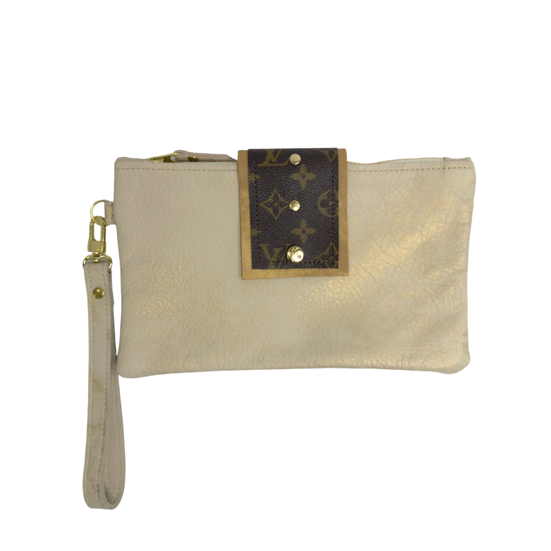 Stella Wristlet In Stone Leather | Upcycled LV-Blue Hand Home