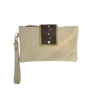 Stella Wristlet In Stone Leather | Upcycled LV-Blue Hand Home