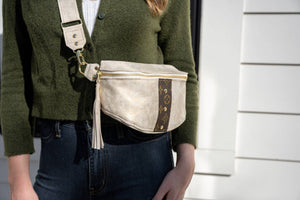 Britt Belt Bag In Stone Leather | Upcycled LV-Blue Hand Home