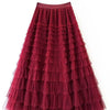 Solid Color High-Waisted Tulle Puffy Midi Skirt-Blue Hand Home