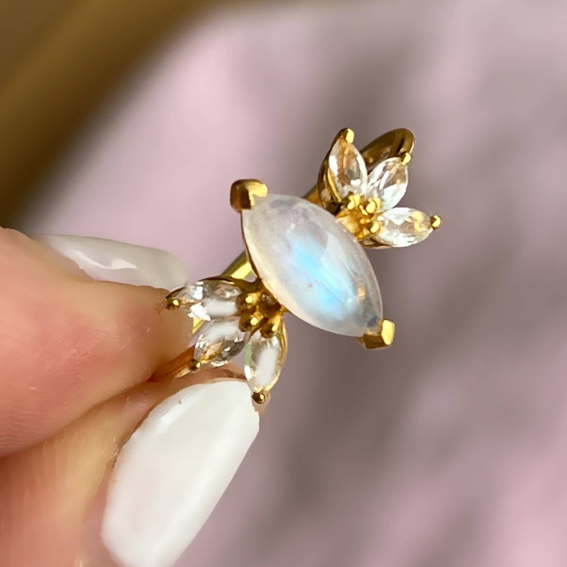 Rainbow Moonstone & Topaz Fly Away With Me Ring-Blue Hand Home