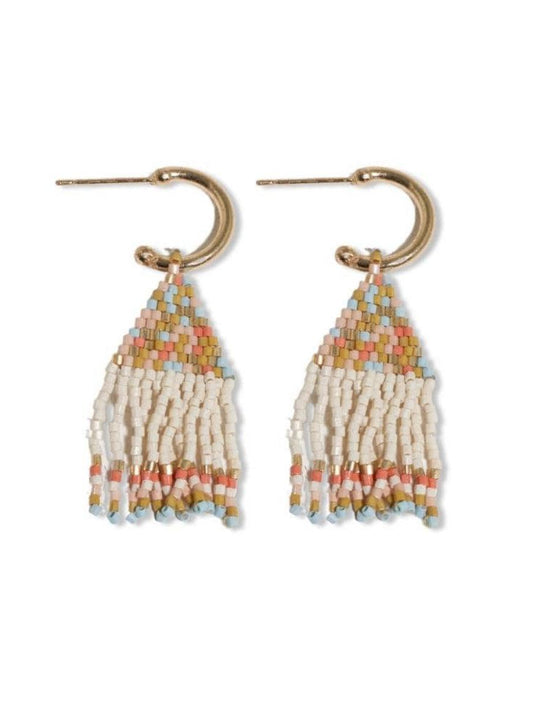 Leta Mini Gold Hoop Confetti Top And Stripe Short Fringe Earrings Amalfi