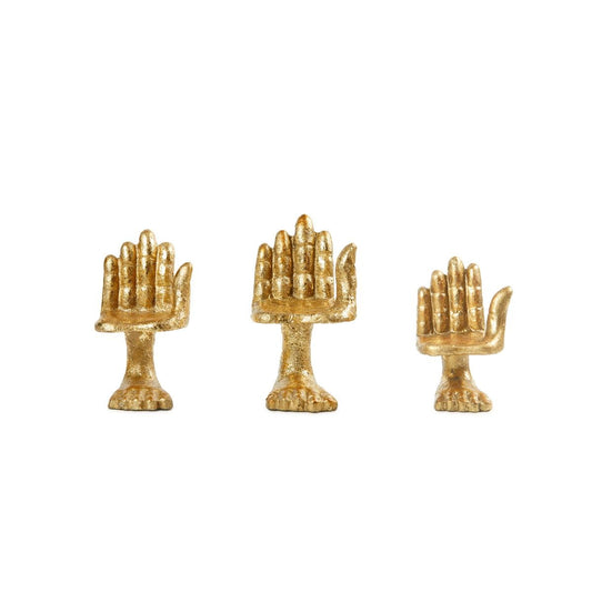 Mano Set of 3 Statues / Gold Leaf-Villa & House-Blue Hand Home