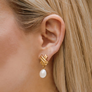 Mini X Pearl Drop Studs Earrings-Blue Hand Home