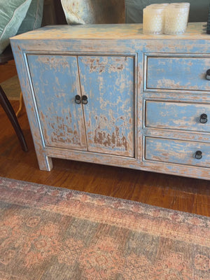 Lily Blue Washed Four Door Drawer Cabinet