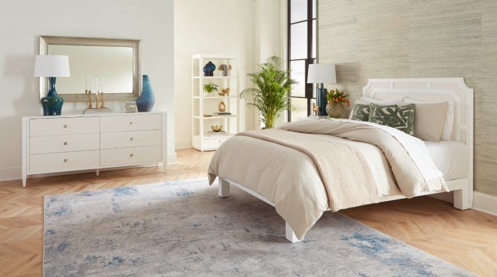 Olivia Queen Headboard With Ryder Bed Frame / Soft White, Vanilla-Blue Hand Home