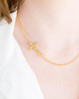 Susan Shaw Side Cross Dainty Necklace-Blue Hand Home