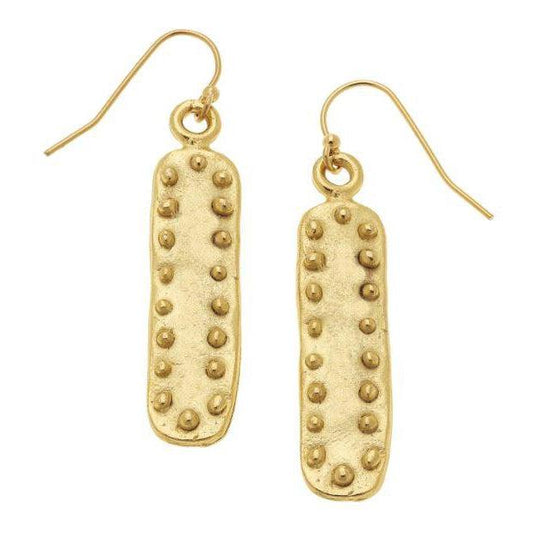 Susan Shaw Handcast Gold Bar with Dots Earrings-Susan Shaw Jewelry-Blue Hand Home