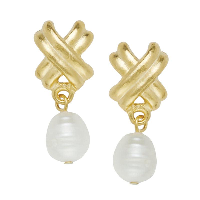 Mini X Pearl Drop Studs-Susan Shaw Jewelry-Blue Hand Home