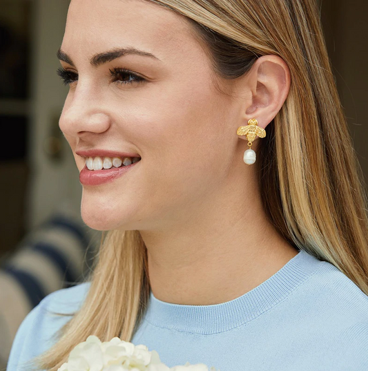 Susan Shaw Bee & Pearl Drop Earrings - Gold-Susan Shaw Jewelry-Blue Hand Home