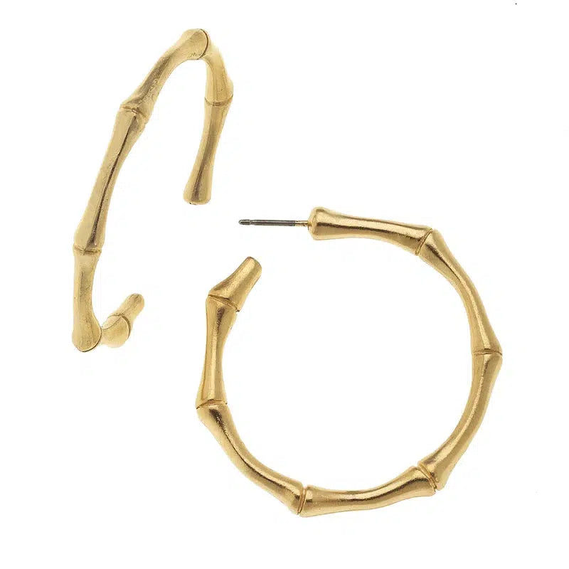 Susan Shaw Handcast Gold Bamboo Hoop Earrings-Susan Shaw Jewelry-Blue Hand Home