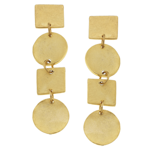 Handcast Gold Round & Square Linked Earrings-Susan Shaw Jewelry-Blue Hand Home