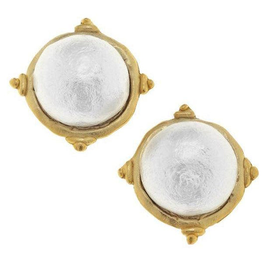 Susan Shaw Genuine Cotton Pearl Cab Earrings