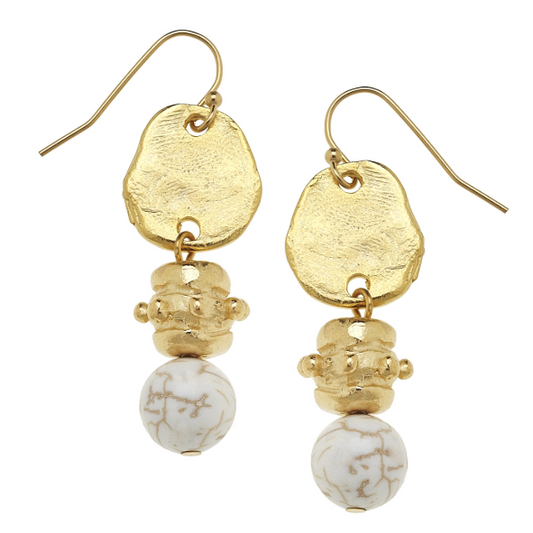 Susan Shaw Handcast Gold with White Turquoise Earrings-Susan Shaw Jewelry-Blue Hand Home