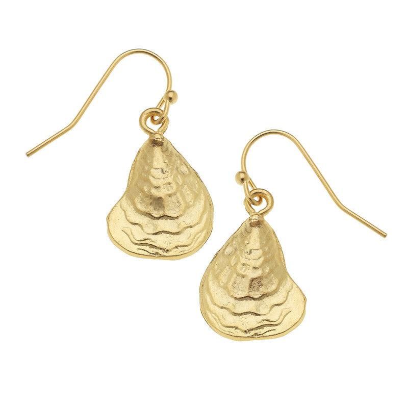 Susan Shaw Gold Oyster Shell Dangle Earrings-Susan Shaw Jewelry-Blue Hand Home