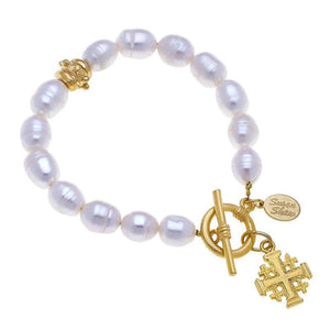 Jerusalem Cross Pearl Bracelet-Susan Shaw Jewelry-Blue Hand Home