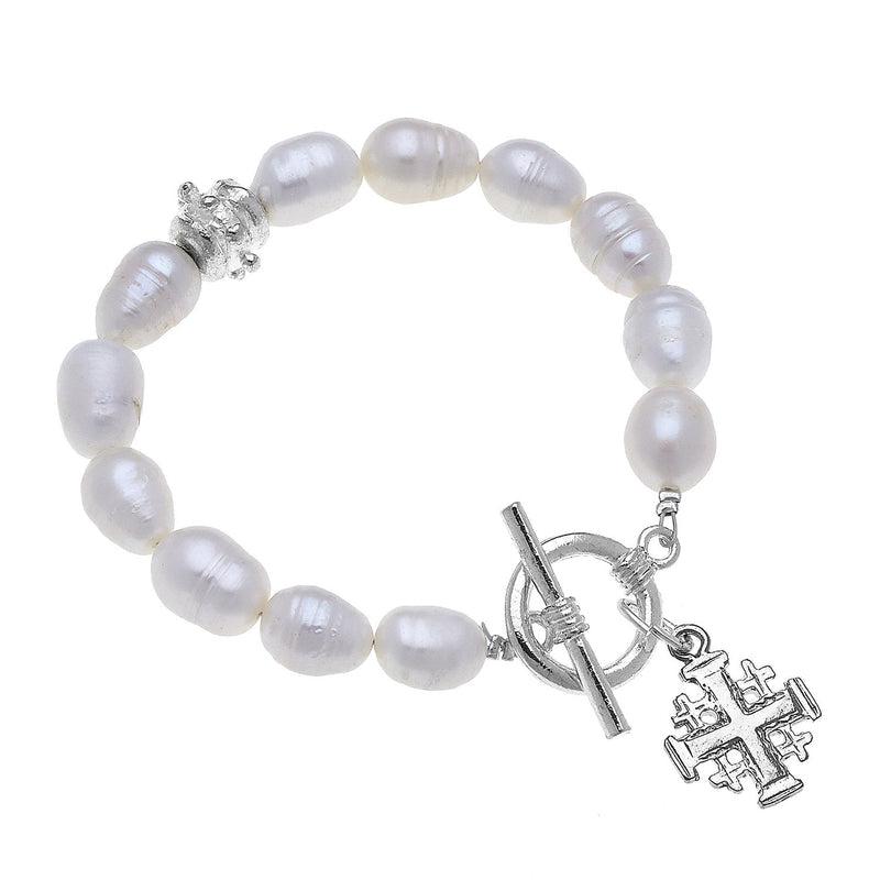 Jerusalem Cross Pearl Bracelet-Susan Shaw Jewelry-Blue Hand Home