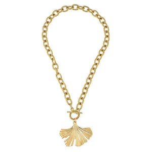 Handcast Gold Ginkgo Leaf Toggle Necklace-Susan Shaw Jewelry-Blue Hand Home